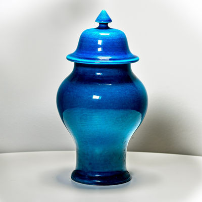 Vase urne en céramique bleu turquoise émaillé, brocante Wonderland21